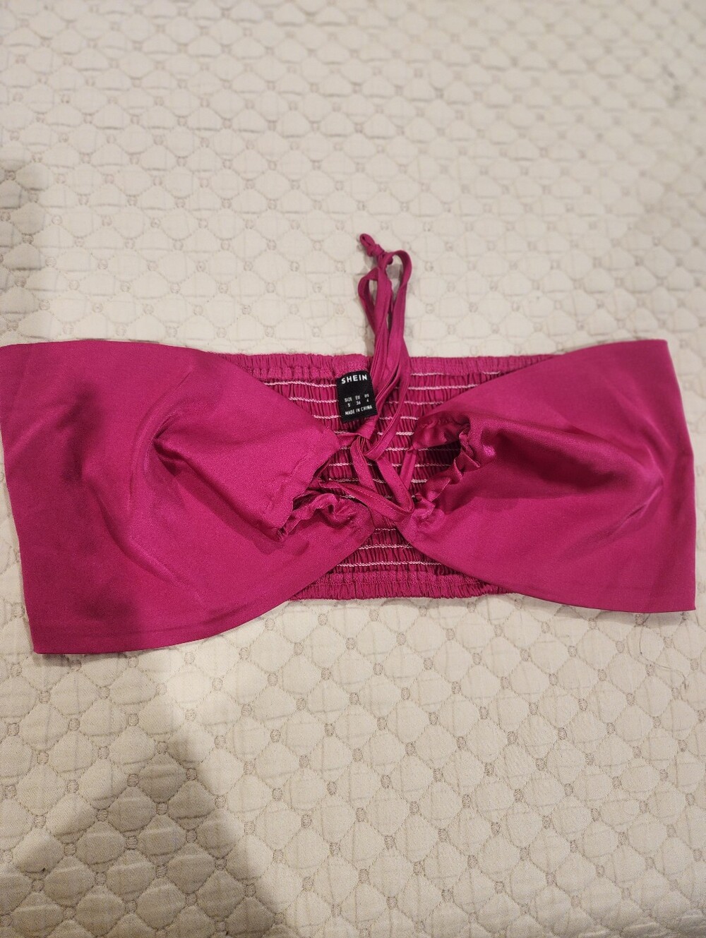 SHEIN Hot Pink Tie-Front Strapless Bandeau